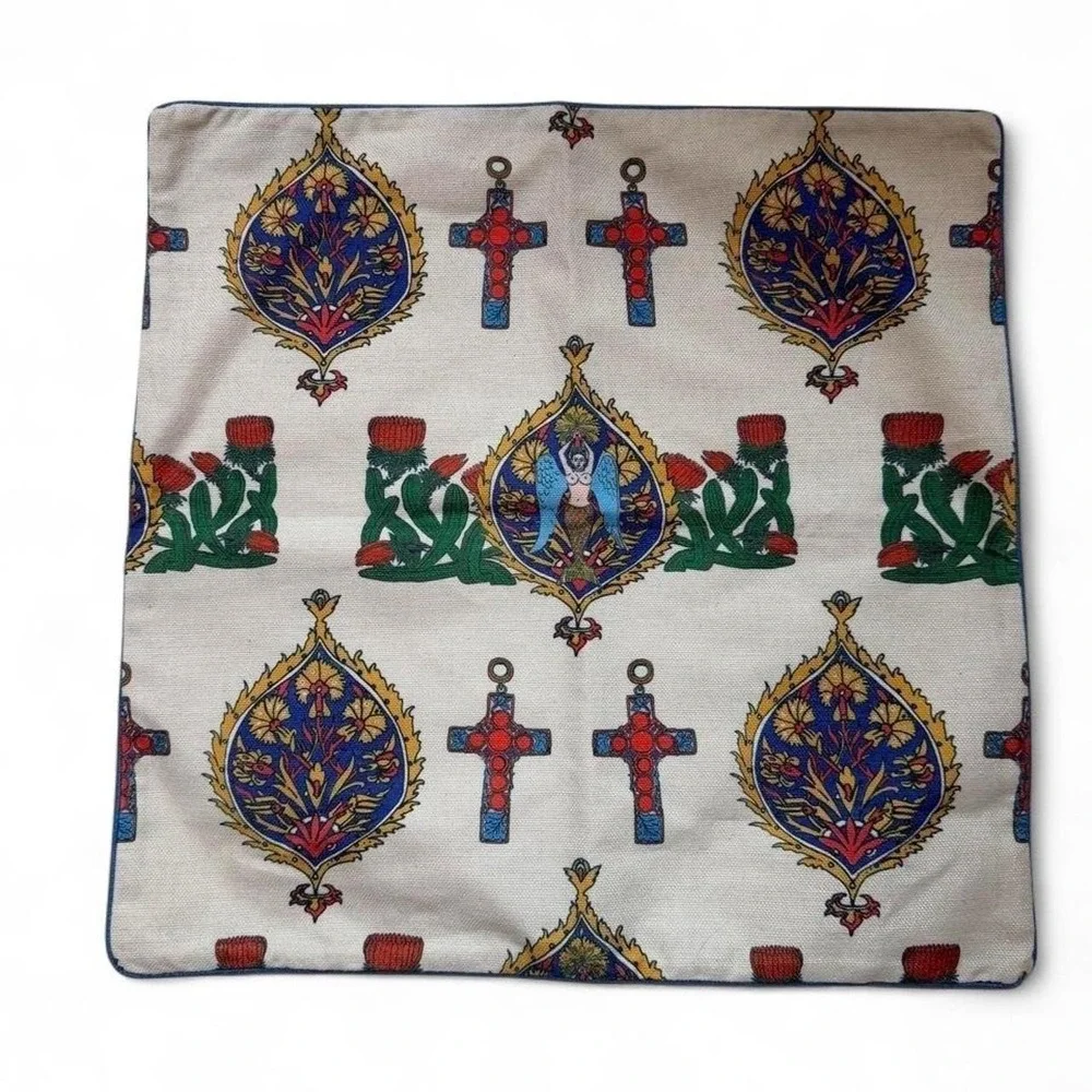 Retro Folk Art Cushion Cover Jeweled Cross Thistle Medieval Throw Pillow Case